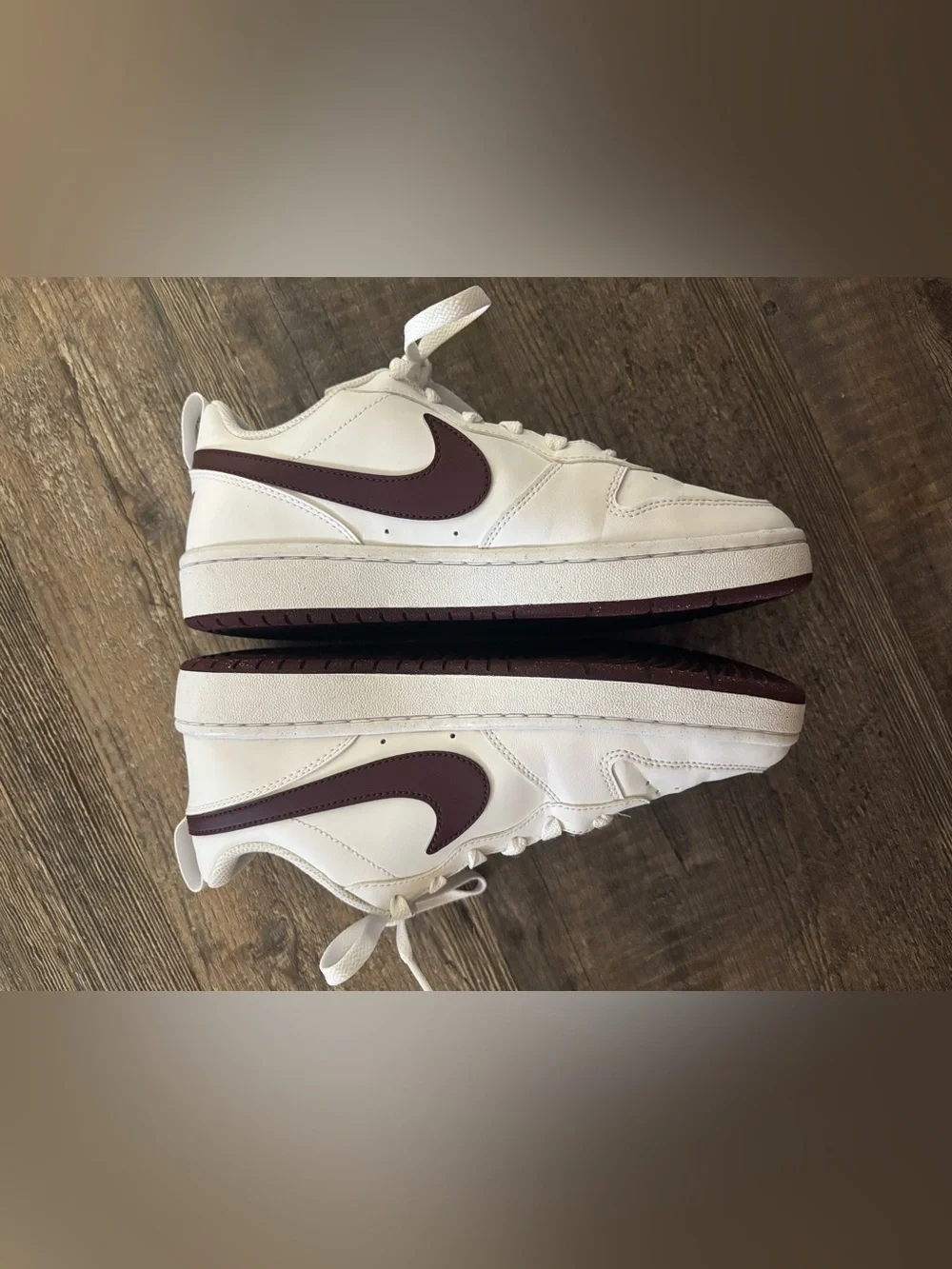 Nike White Low-Top Sneakers with Dark Burgundy Swoosh